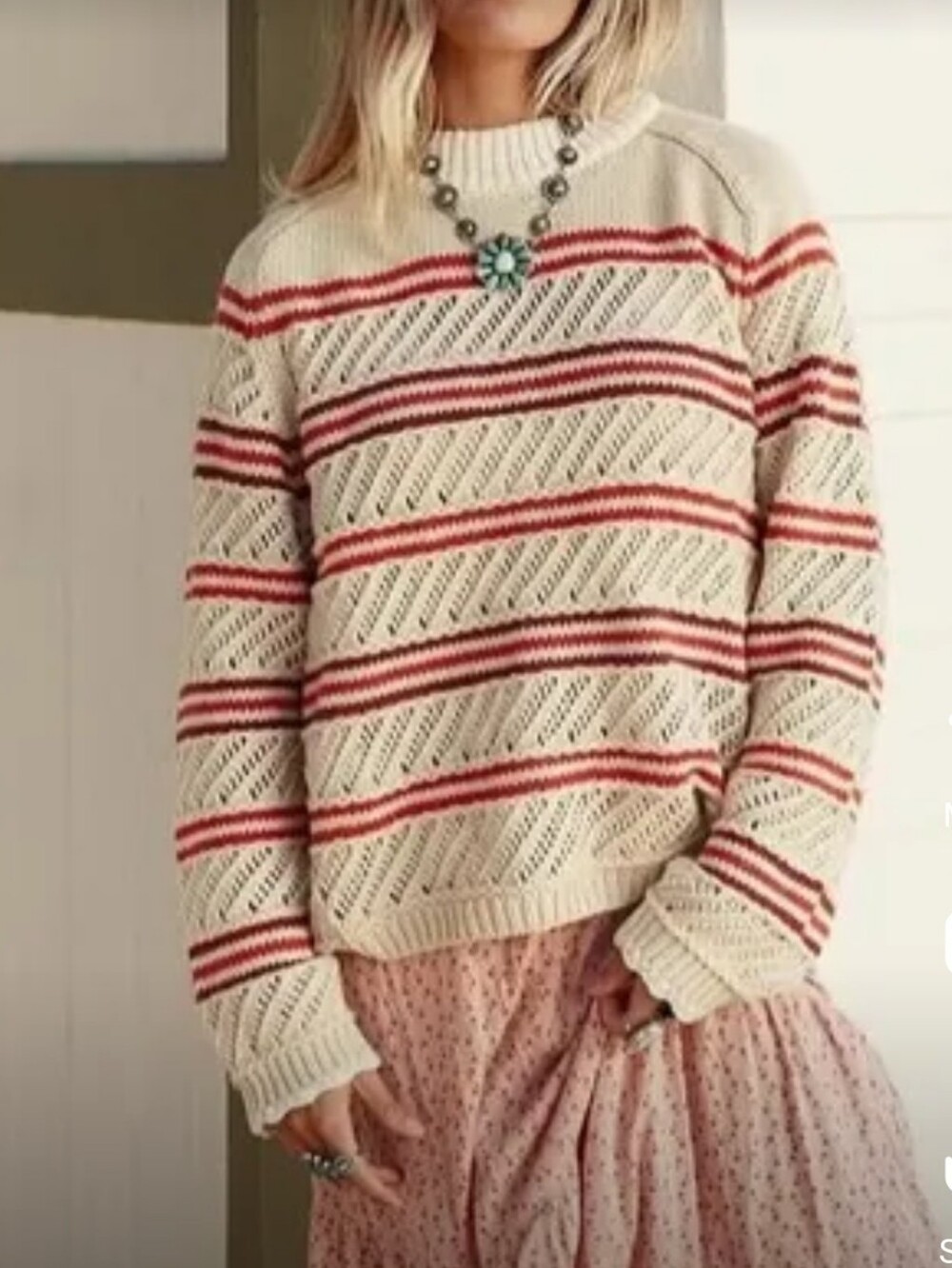 NWT Trovata Cream and Red Striped Open-Knit Women's Dorian Sweater Sz M $348
